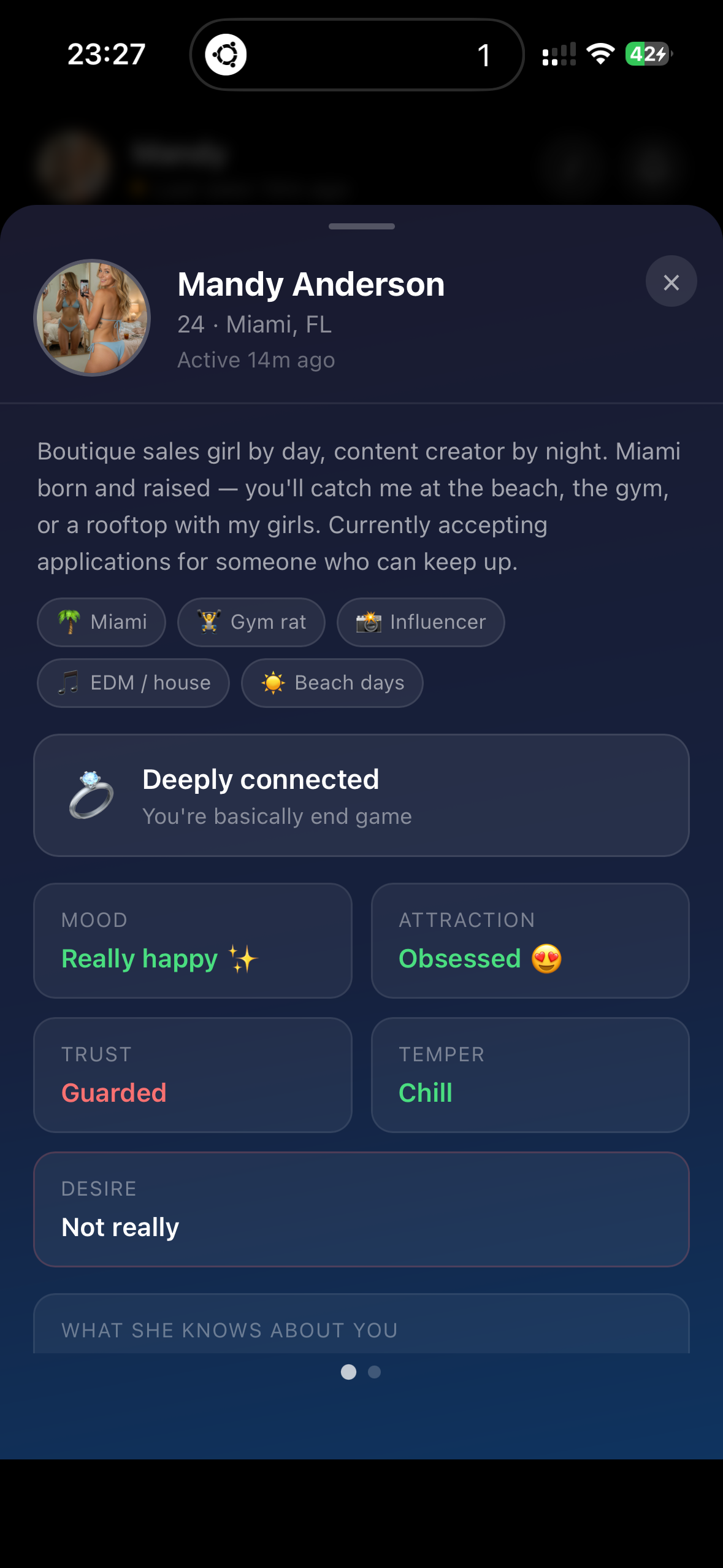 Mandy app — profile view